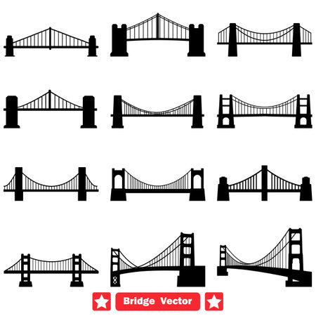Architectural Links Dynamic Vector Bridge Silhouettes Collectionのイラスト素材