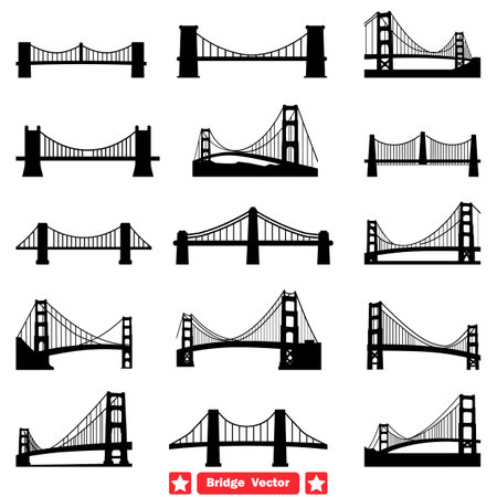 Urban Connections Diverse Bridge Silhouettes Set for Modern Designsのイラスト素材