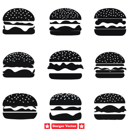 Iconic Burgers Silhouette Set Perfect for Restaurant Menus and Moreのイラスト素材