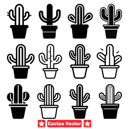 Arid Artistry Chic Cactus Silhouette Set to Elevate Your Design Projectsのイラスト素材