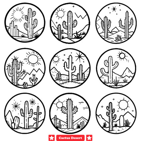 Wild West Wonders Explore Desert Beauty with Cactus Vector Silhouettesのイラスト素材