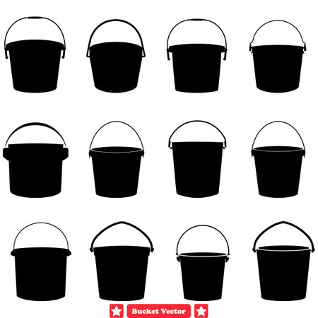 Rustic Bucket Silhouettes Versatile Set for Farmhouse Decor, Crafts, and Digital Artworkのイラスト素材