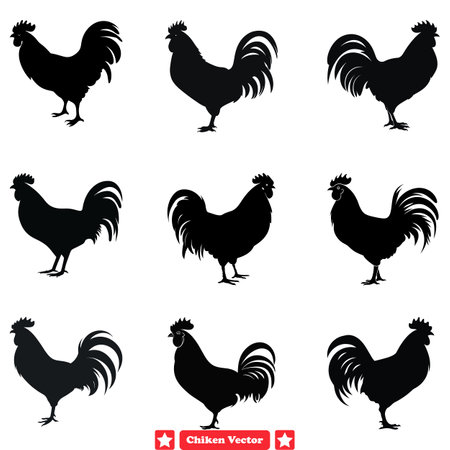 Down on the Farm Endearing Chicken Silhouette Setのイラスト素材