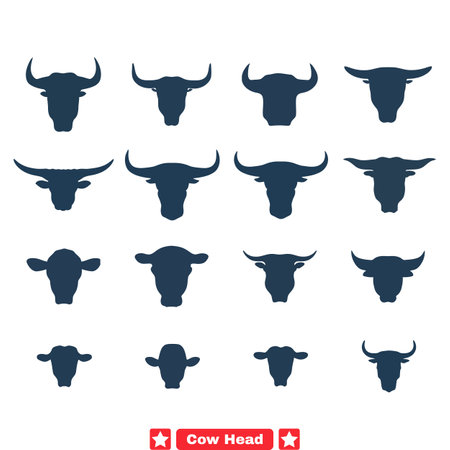 Intricate Cow Head Vector Set Add Charm to Your Graphicsのイラスト素材