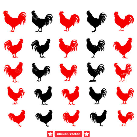 Feathered Folks Delightful Chicken Vector Illustrationsのイラスト素材