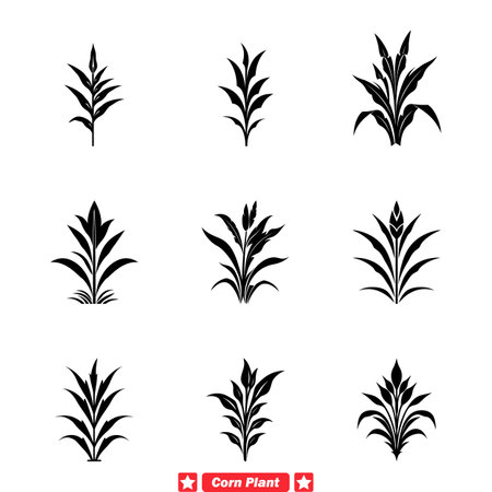 Rural Charm Delicate Corn Plant Silhouettes Set Ideal for Nature inspired Crafts and Farm Signageのイラスト素材