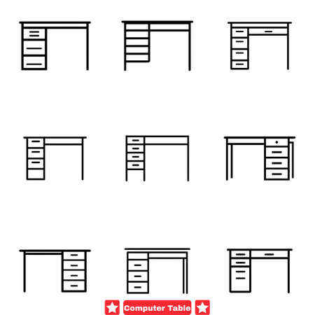 Tech Inspired Vector Silhouette Set Contemporary Computer Tables for Work and Studyのイラスト素材