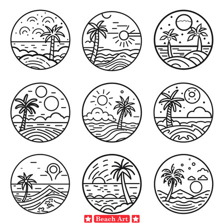 Seashore Symphony Beach Scene Vector Silhouettes for Unique Designsのイラスト素材