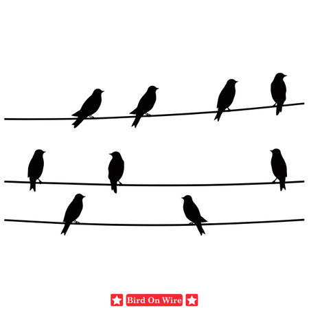 Sky Serenade Harmonious Birds on Wire Vector Collectionのイラスト素材