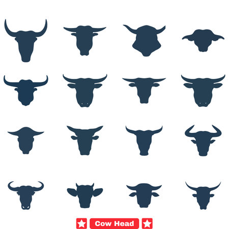 Elegant Cow Head Vector Collection Perfect for Farm themed Designsのイラスト素材