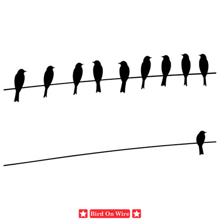 Majestic Murmuration Stunning Birds on Wire Silhouettesのイラスト素材