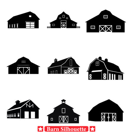 Country Living Detailed Barn Silhouette Collection for Rural Scenesのイラスト素材