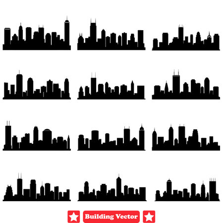 Urban Building Silhouette Bundle Comprehensive Vector Set Featuring Iconic City Landmarks and Structures for Designersのイラスト素材