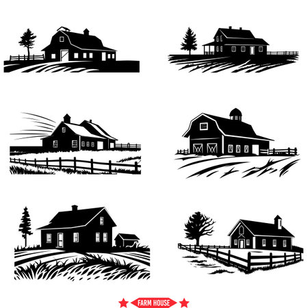 Harvest Time  Charming Farmhouse Vectors for Autumnal Scenesのイラスト素材