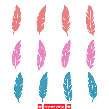 Plumes of Serenity  Delicate Feather Silhouettes Set for Tranquil Designsのイラスト素材