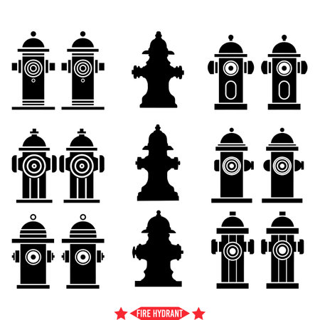 Urban Necessity  Collection of Detailed Fire Hydrant Vector Silhouettes for Street Scenes and Safety Precautionsのイラスト素材