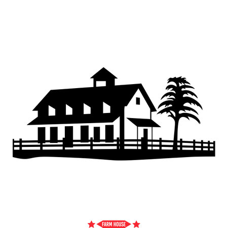 Agrarian Aesthetics  Vector Silhouette Set Depicting Farm Scenesのイラスト素材