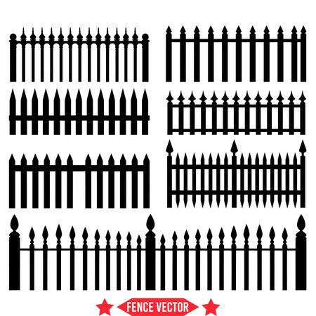 Whitewashed Fence Silhouette Set  Coastal Charm Illustratedのイラスト素材