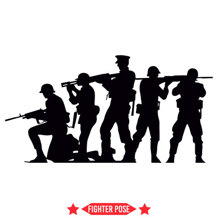 Dynamic Fighter Pose Silhouette Collection  Ready to Use Vector Graphics for Martial Arts, Combat Training, and Self Defense Illustrationsのイラスト素材