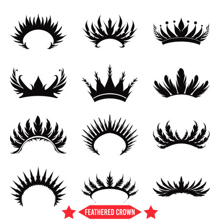 Feathered Elegance  Intricate Crown Silhouettes Perfect for Luxurious Designsのイラスト素材