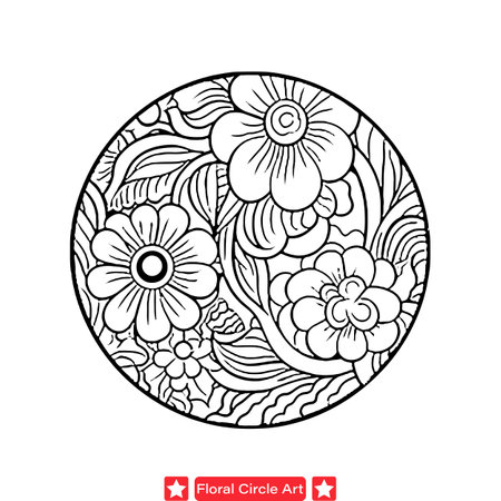 Elegant Floral Circle Silhouette Collection  Graceful Blooms Encircling Designs for Decorative Brillianceのイラスト素材