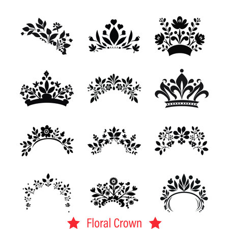 Blossom Elegance  Enchanting Floral Crown Silhouettes for Creative Endeavorsのイラスト素材