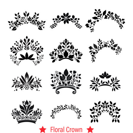 Petals and Posies  Charming Floral Crown Vector Set for Creative Projectsのイラスト素材