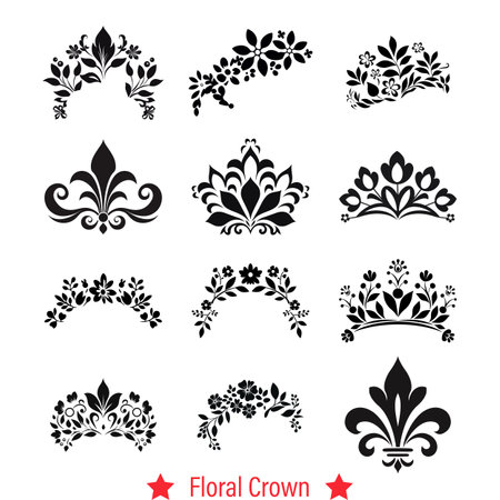 Floral Majesty  Luxurious Crown Silhouettes Infused with Nature s Beautyのイラスト素材