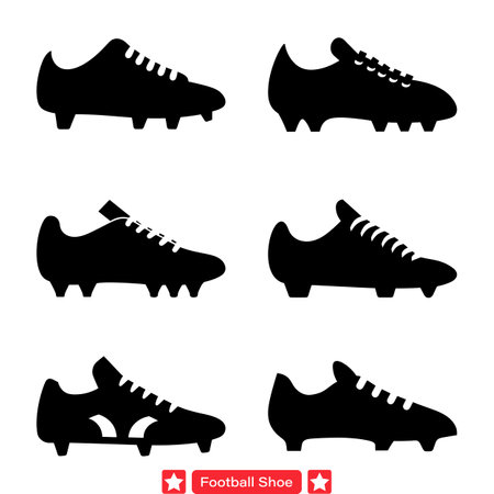 Dynamic Football Shoe Vector Silhouette Collection  Ready for Action on the Field with Versatile Designsのイラスト素材