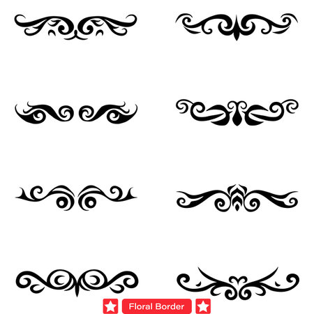 Floral Finesse  Sophisticated Border Shape Silhouette Vectors for Refined Designsのイラスト素材