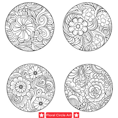 Nature Inspired Circle Silhouette Art  Blossoming Flowers Crafted into Mesmerizing Designsのイラスト素材