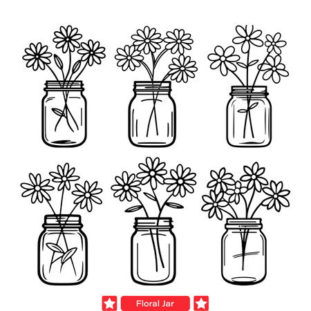 Graceful Blooms Encased  Floral Jar Silhouette Setのイラスト素材