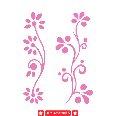 Embroidered Blossoms  Vibrant Floral Vector Set to Enhance Your Designsのイラスト素材