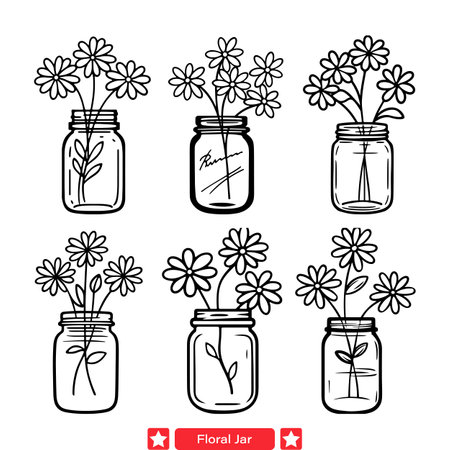 Whimsical Garden  Enchanting Floral Jar Designsのイラスト素材