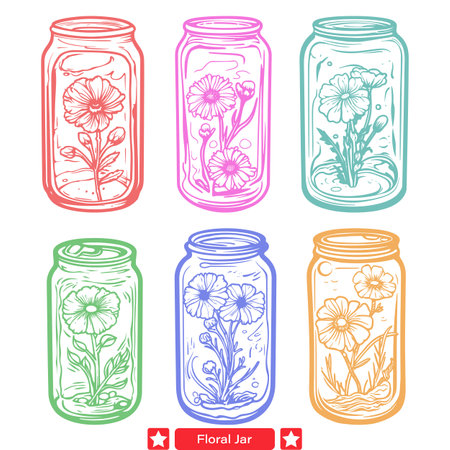 Floral Fantasia  Captivating Jar Silhouettes in Vectorsのイラスト素材