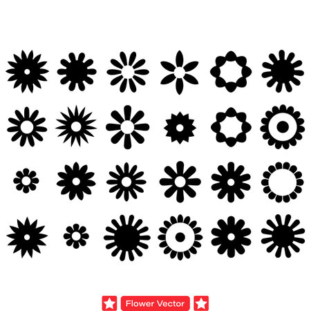 Flourish and Bloom  Elegant Flower Vector Silhouettes for Artistic Expressionのイラスト素材
