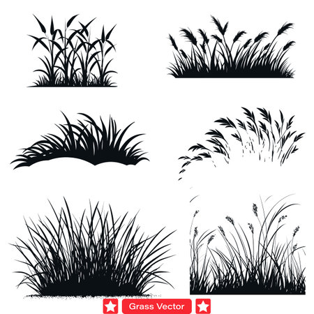 Whispering Meadows  Detailed Grass Vector Bundle for Artistic Projectsのイラスト素材