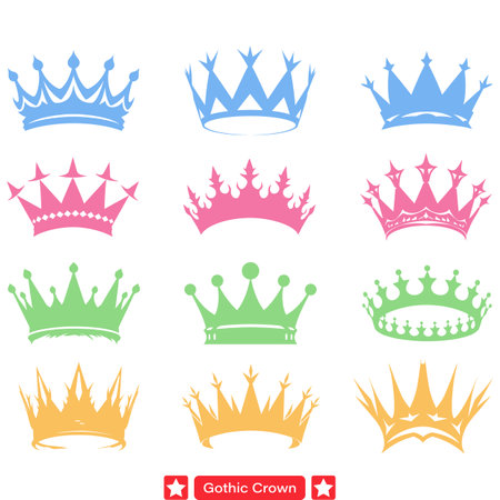 Enigmatic Elegance  Intricate Gothic Crown Vector Silhouette Set for Majestic Designsのイラスト素材