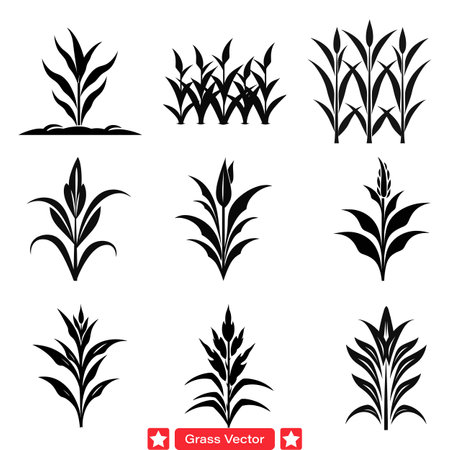 Organic Harmony  Intricate Grass Silhouette Designs for Natural Themesのイラスト素材