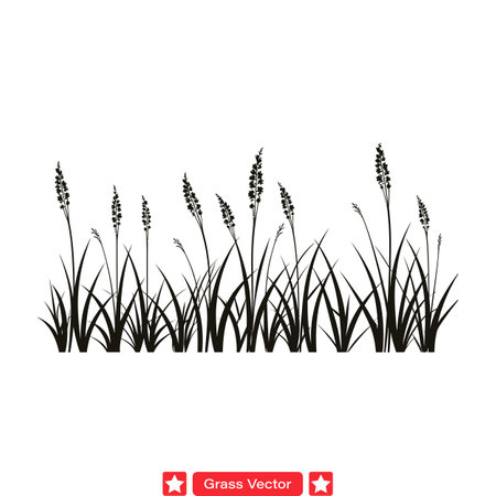 Tranquility Unleashed  Dynamic Grass Vector Set for Creative Worksのイラスト素材