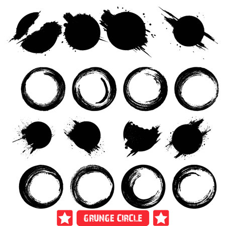Vintage Grunge Circles Vector Silhouette Set  A Nostalgic Collection of Weathered Circle Designs for Retro Projectsのイラスト素材
