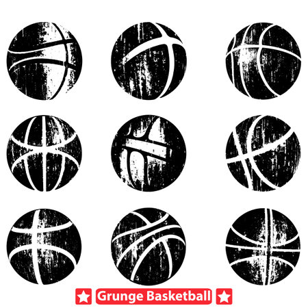 Vintage Grunge Basketball Players Silhouettes Collection for Retro Sports Designsのイラスト素材