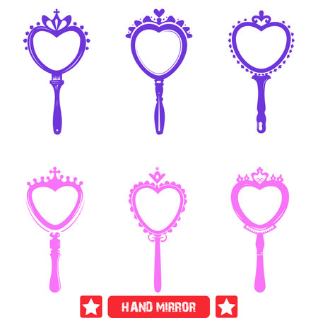 Vintage Glam Hand Mirror Silhouette Set  Nostalgic Designs for a Touch of Old Hollywood Charmのイラスト素材