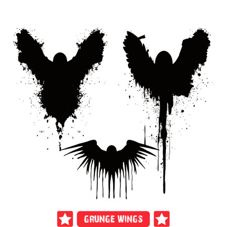 Enchanting Grunge Wings Collection  Ethereal Vector Silhouettes for Art Projectsのイラスト素材
