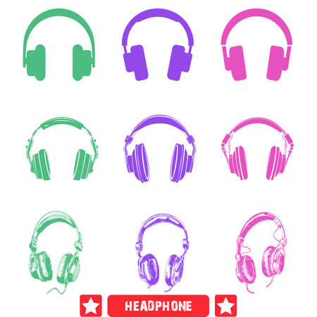 Aural Delights  Trendy Headphone Silhouettes Set for Creative Professionalsのイラスト素材