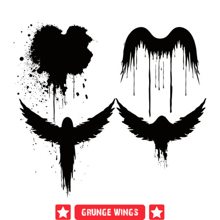Abstract Grunge Wings Illustrations  Expressive Vector Silhouettes for Creativityのイラスト素材