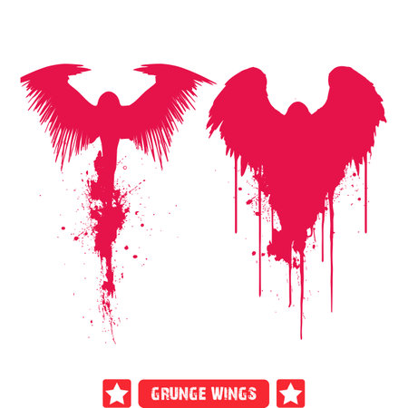 Vintage Grunge Wings Vector Collection  Atmospheric Silhouettes for Creativesのイラスト素材
