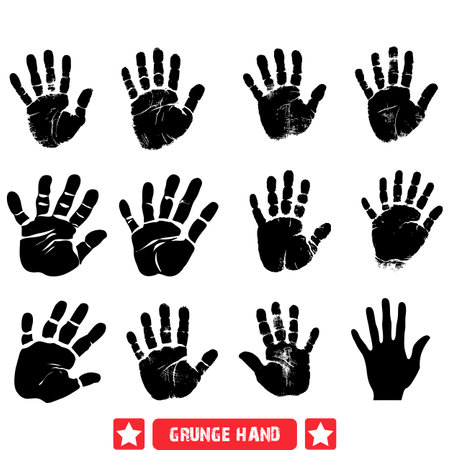 Grunge Hand Gestures Vector Pack  Vintage Inspired Silhouettes for Authentic Artistic Expression in Graphic Designのイラスト素材