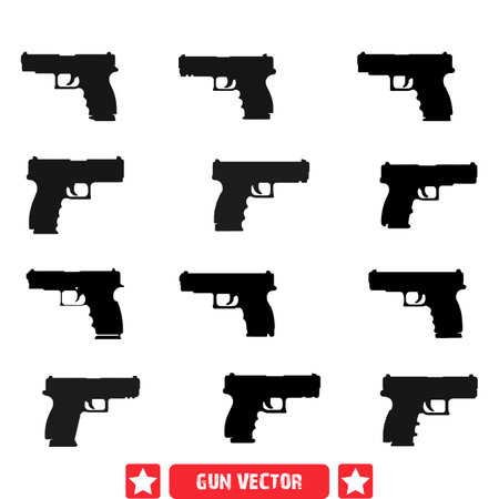 Locked and Loaded  Premium Gun Vector Silhouette Pack for Intense Artistryのイラスト素材