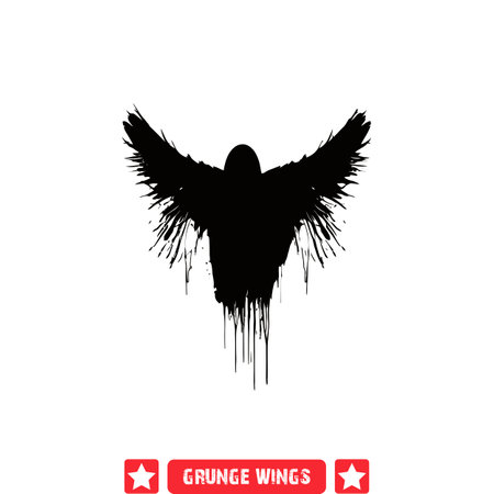 Aged Grunge Wings Illustrations  Weathered Vector Elements for Graphic Designのイラスト素材